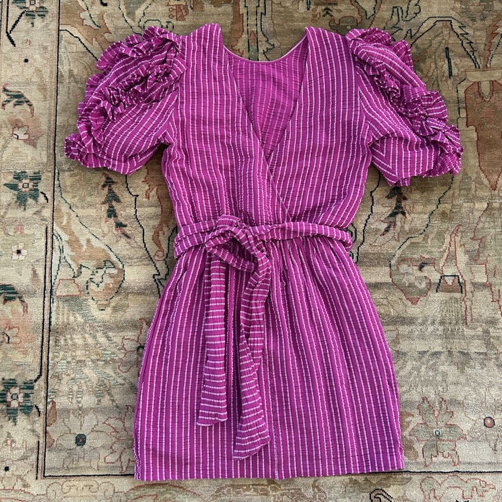 Happy x Nature Pink Ruffle Mini Dress Size Medium Kate Hudson - Picture 9 of 12